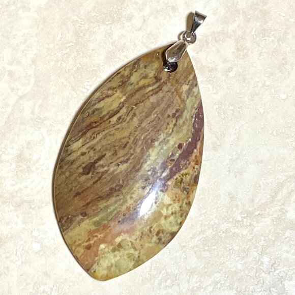 Natural Earthy Jasper Pendant, Large Genuine Gemstone Leaf Shape Pendant - Picture 2 of 11